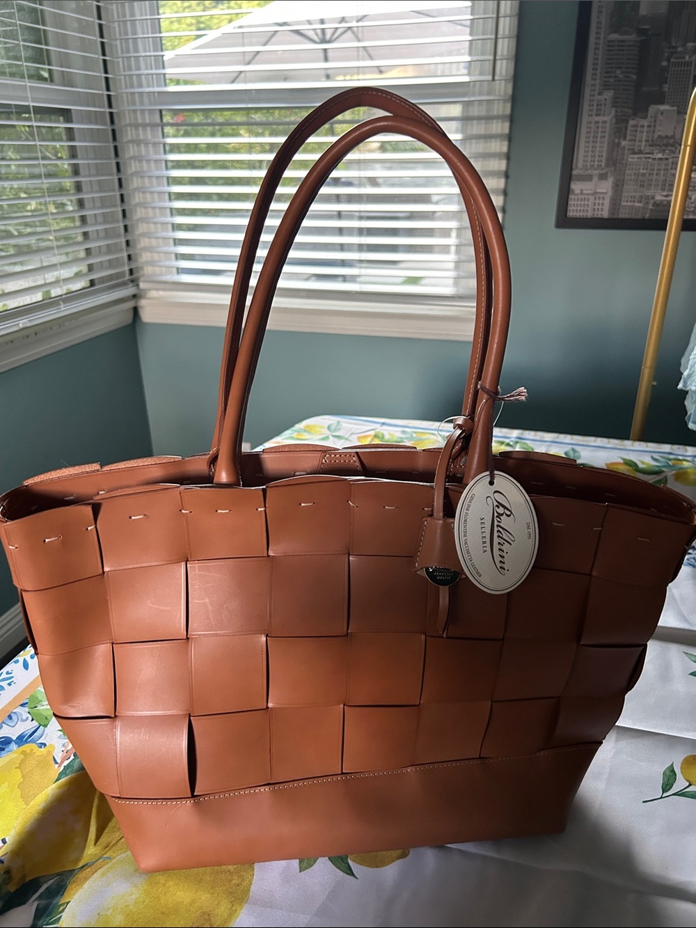 Braided Leather Tote in Cognac by Boldrini Selleria with dust bag. NWT